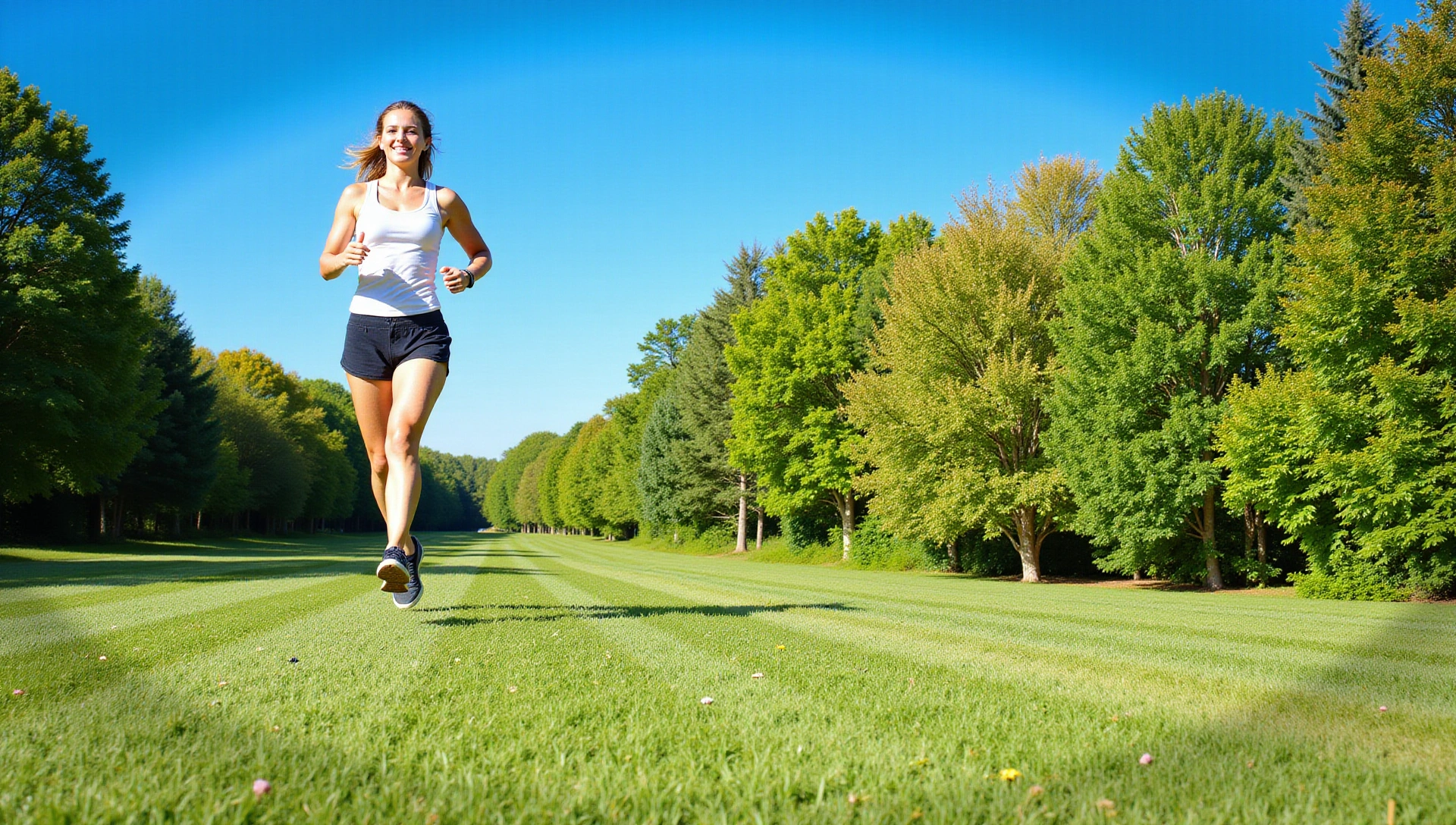 A vibrant and energetic person running in a natural setting, embodying health and vitality